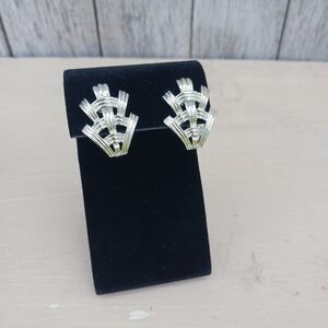 Vtg Costume Clip-On Earrings Coro Silver Tone Basket Weave MCM Art To Wear